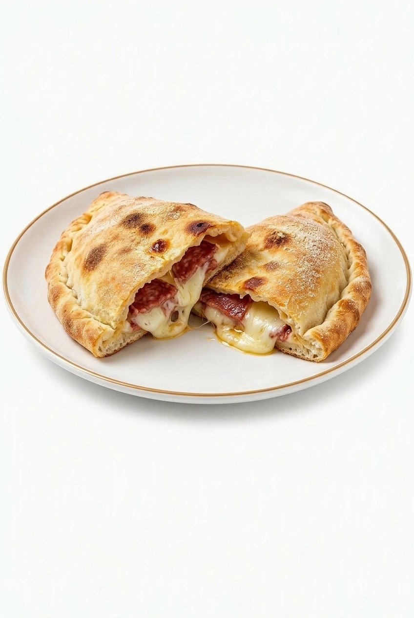 Calzone salame e mozzarella diviso in 2
